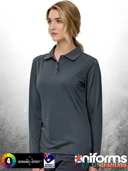 Ladies Lucky Bamboo LS Polo shirt for women in dark gray, perfect for casual wear