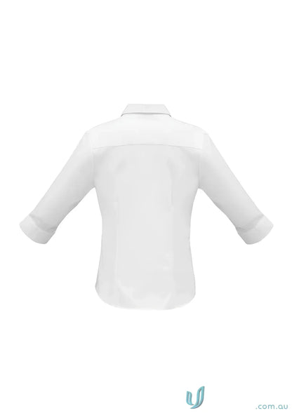White button-down shirt from Ladies 3Q Luxe Premium Cotton biz collection s10221, wrinkle-resistant for woman’s luxe style