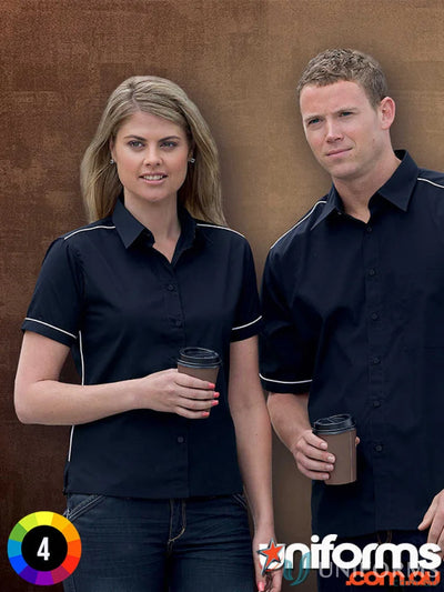 Ladies Matrix Teflon Poplin Shirt featuring matching black shirts with white trim
