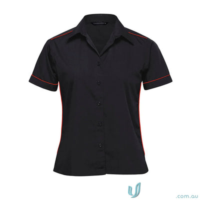 Black ladies matrix Teflon poplin shirt with red trim, perfect Teflon poplin shirt combo