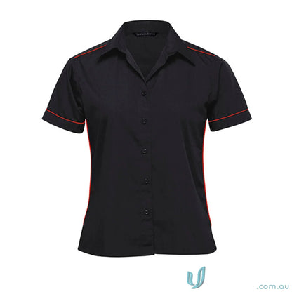 Black ladies matrix Teflon poplin shirt with red trim, perfect Teflon poplin shirt combo