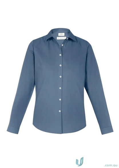 Blue ladies Memphis LS shirt in pre-shrunk oxford weave from Ladies Memphis Biz Collection