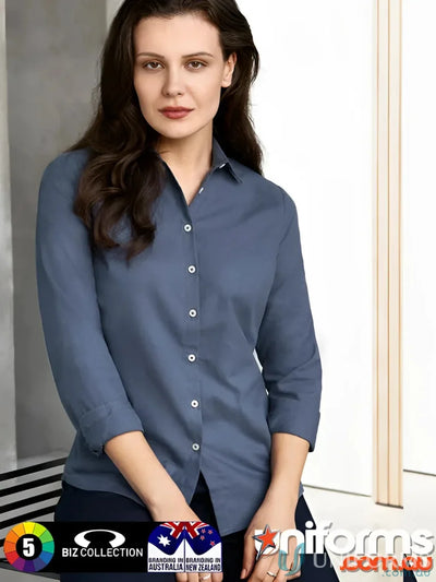 Women’s blue Memphis LS Shirt from Ladies Memphis Biz Collection in pre-shrunk oxford weave