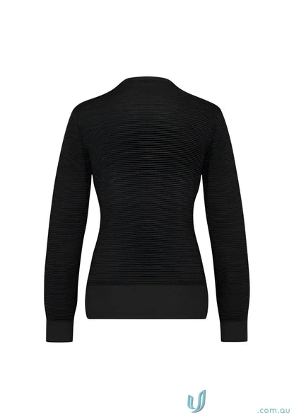 Black textured long-sleeved ladies merino cardigan for cozy style and warmth