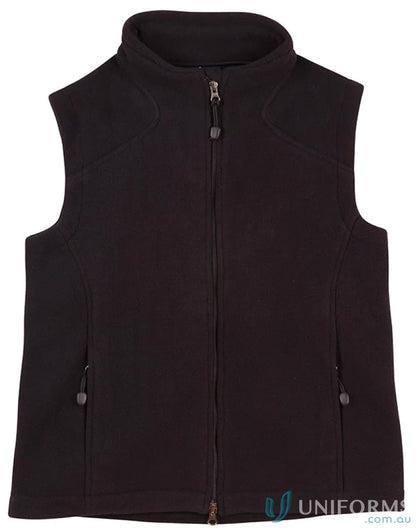 Black sleeveless Winning Spirit Ladies Micro bonded polar fleece vest with zip pockets