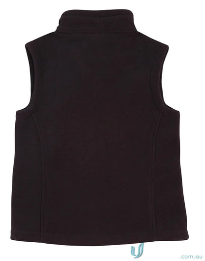 Black sleeveless fleece vest with high collar from Winning Spirit Ladies Micro Bonded Polar Fleece collection featuring pf10 diamond fleece