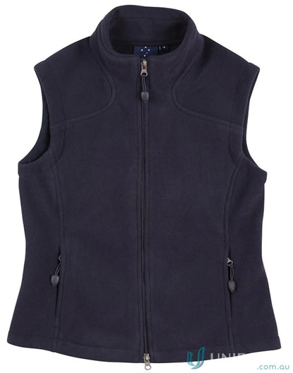Winning Spirit Ladies Micro bonded polar fleece vest in dark navy with zip pockets