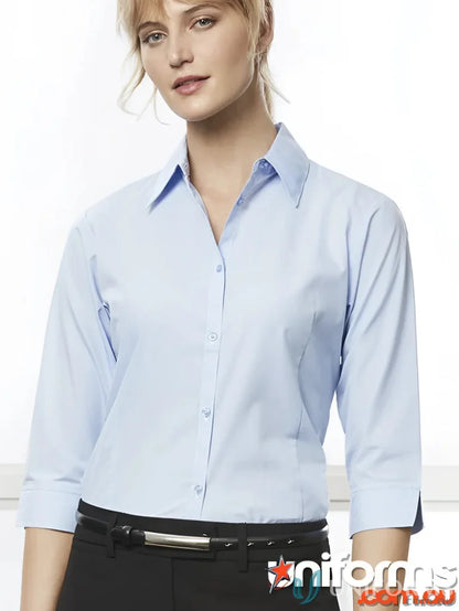Light blue ladies micro check 3Q shirt from Biz Collection Ladies for a casual look