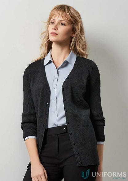 Woman wearing black Milano knit cardigan from Ladies Milano collection