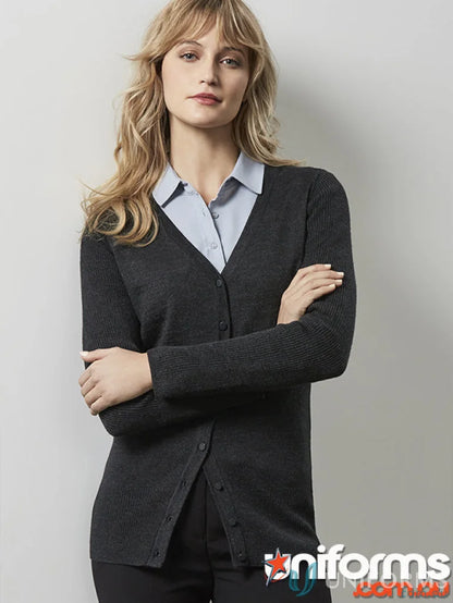 Woman’s gray Milano knit cardigan from Ladies Milano collection in a cozy button-down style