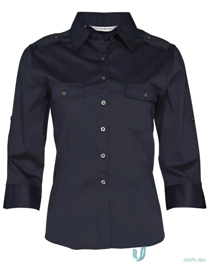 Navy button-down Sleeve Military Shirt for Ladies 3Qtr Spirit M8913 Women’s Top