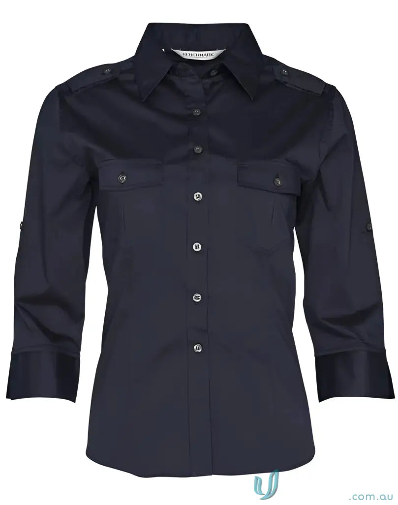 Navy button-down Sleeve Military Shirt for Ladies 3Qtr Spirit M8913 Women’s Top