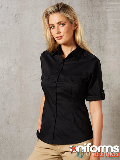 Black short-sleeved military shirt for women perfect for winning spirit ladies style