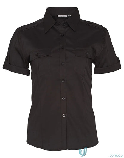 Black short-sleeved military shirt for women from the Winning Spirit Ladies collection