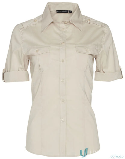 Beige military shirt for women from Winning Spirit Ladies, style M8911 Women’s Short