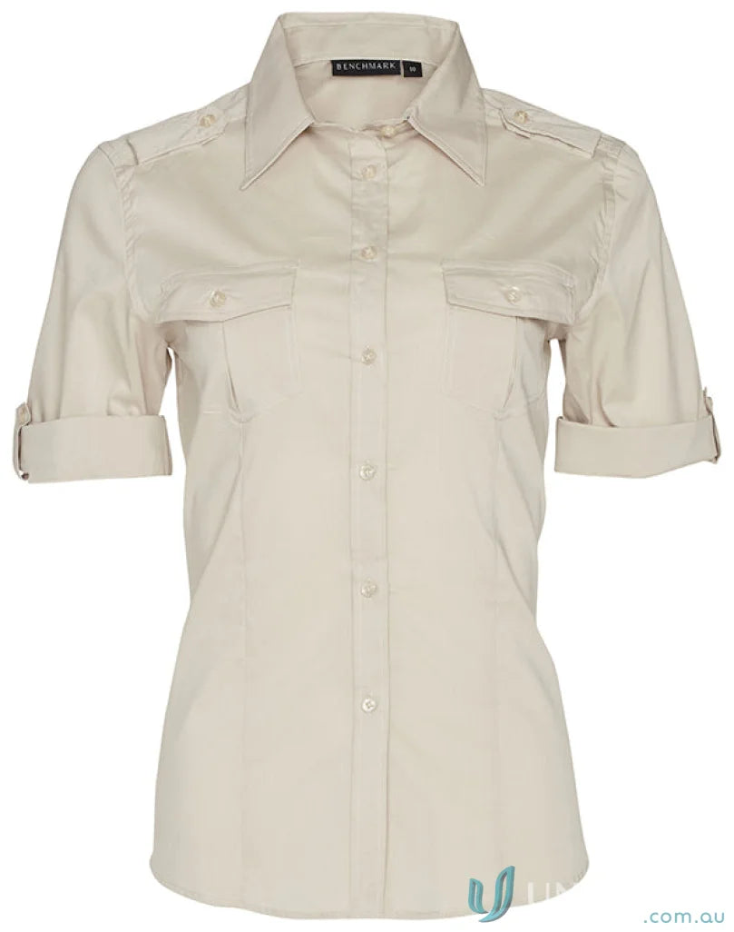 Beige military shirt for women from Winning Spirit Ladies, style M8911 Women’s Short