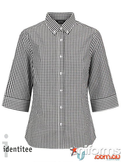 Black and white gingham button-down shirt from Ladies Miller Gingham collection, W47Q check shirt