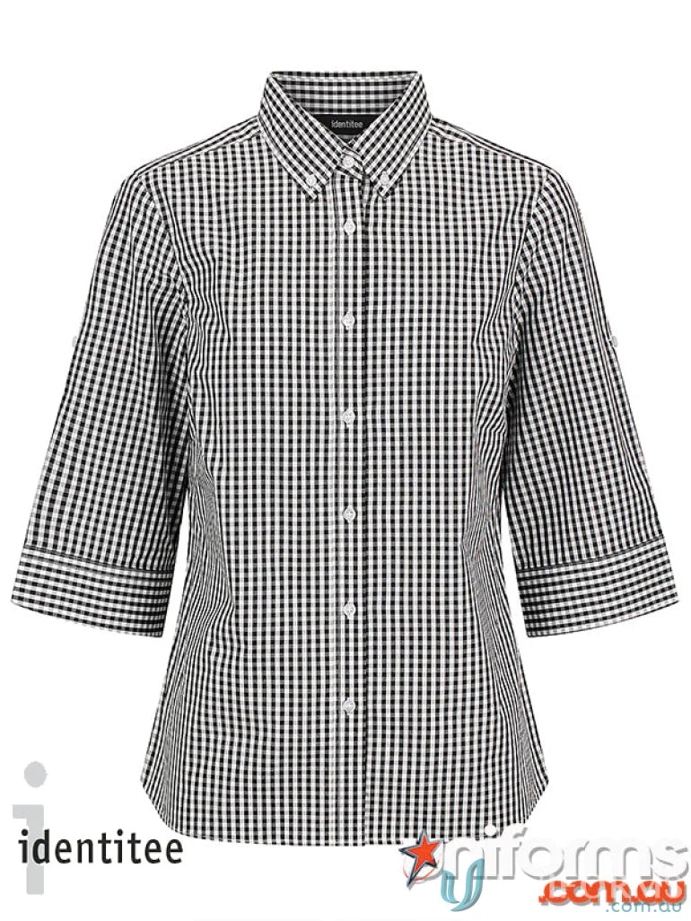Black and white gingham button-down shirt from Ladies Miller Gingham collection, W47Q check shirt