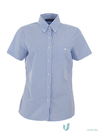 Blue and white gingham check Ladies Miller Gingham SS Check Shirt, perfect workwear or uniforms
