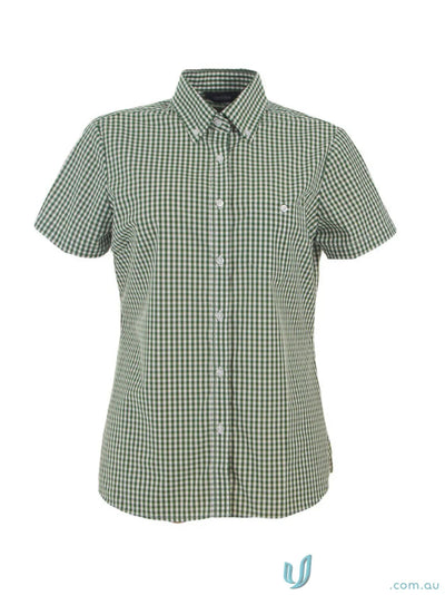 Green and white gingham check Ladies Miller Gingham SS Check Shirt, perfect for uniforms or workwear