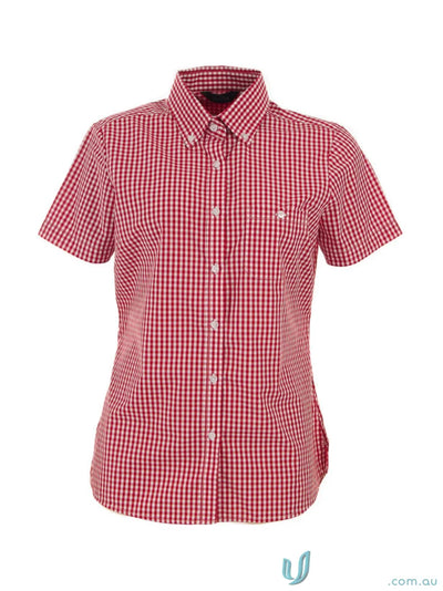 Ladies Miller Gingham SS Check Shirt in red and white gingham check for workwear or uniforms