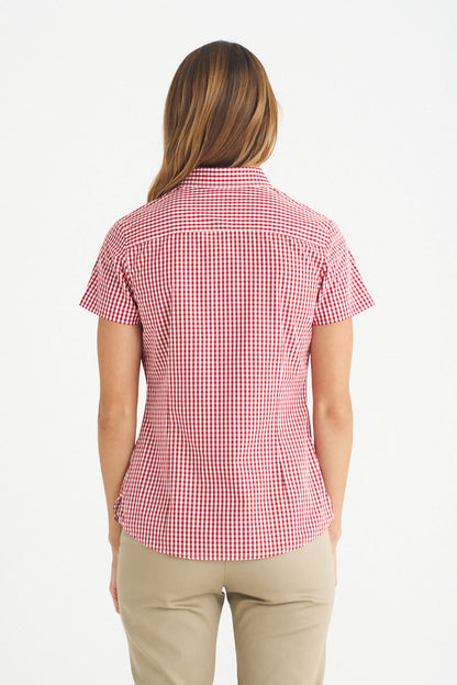 Red and white gingham check cotton Ladies Miller Gingham SS Check Shirt for workwear