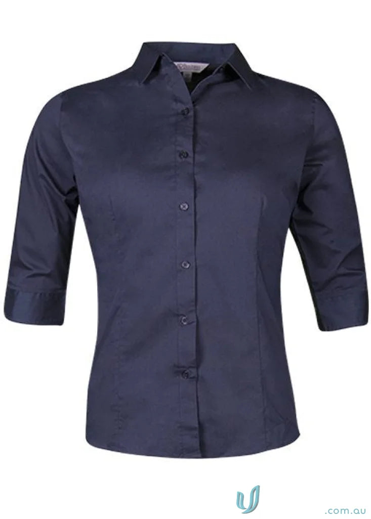 Ladies Mosman navy blue three-quarter sleeve shirt for uniforms and workwear style
