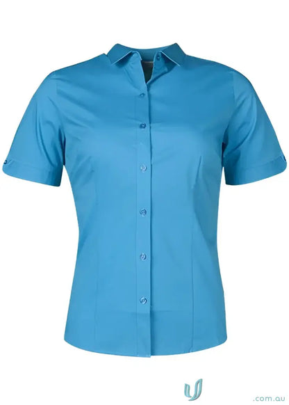 Blue short-sleeved button-down shirt from Mosman workwear collection for uniforms