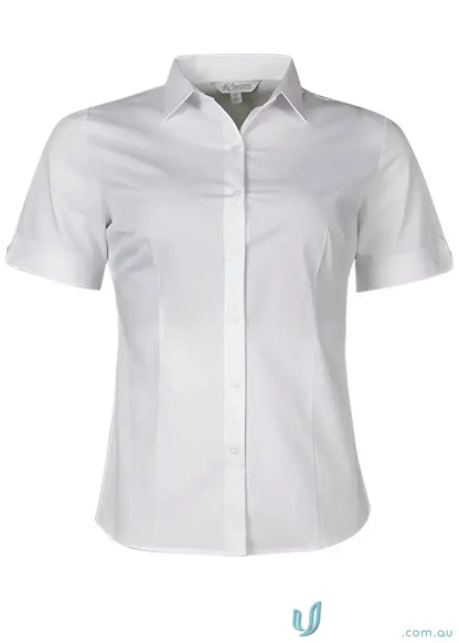 White short-sleeved button-down Mosman shirt perfect for uniforms and workwear