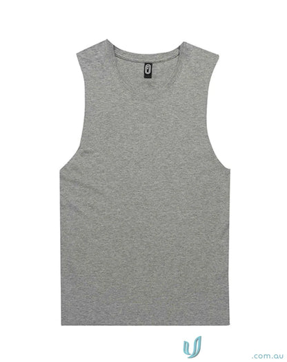 Gray Ladies Muscle Tank sleeveless t-shirt with scoop neck, perfect to measure size and length