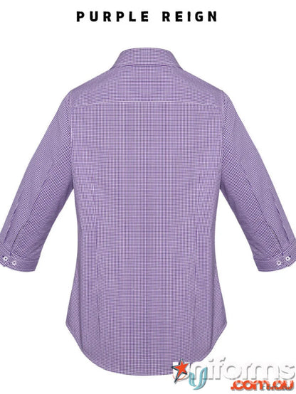 Ladies Newport 3Qtr Shirt in purple checkered pattern perfect for retail staff everyday uniform