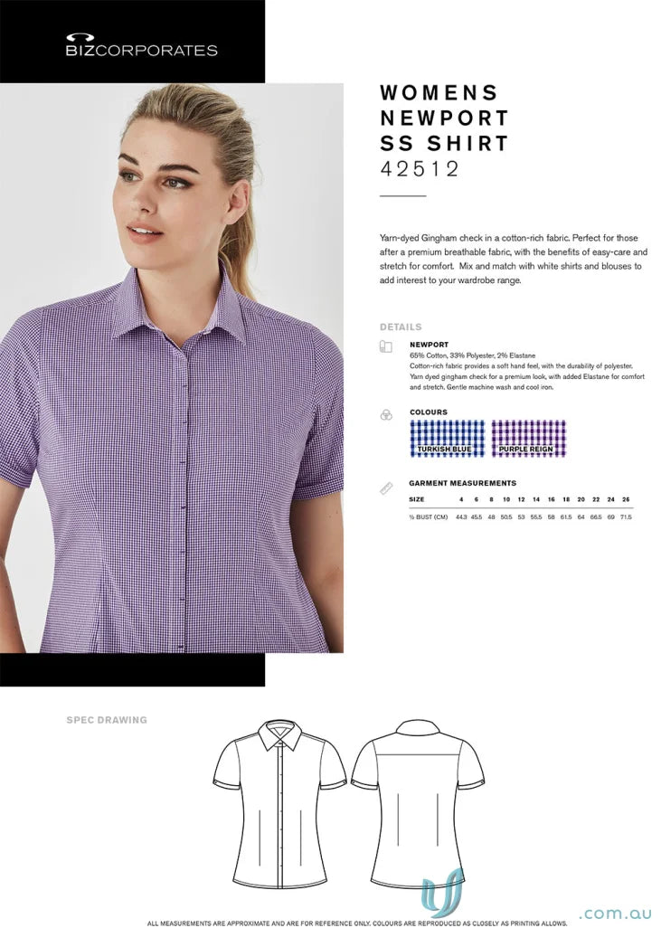 Women’s Newport short sleeve gingham shirt for all-day comfort