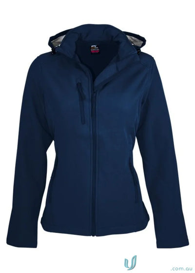 Navy blue Ladies Olympus Jacket with 3-layer softshell and chest zip pocket