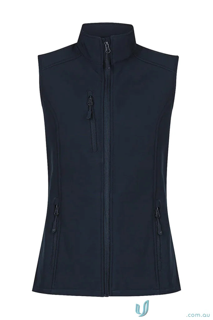 Ladies Olympus Vest in navy blue softshell with zip, perfect for workwear uniforms