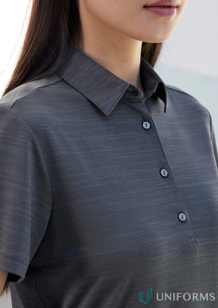 Gray collared shirt from Ladies Orbit Polo made with certified recycled polyester