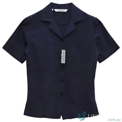Winning Spirit Ladies overblouse SS CoolDry showing navy short-sleeved button-down shirt
