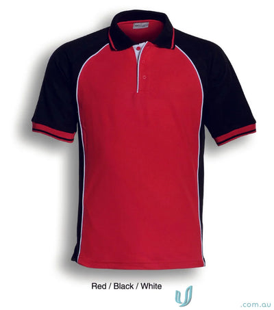 Red and black Ladies Panel Polo shirt with white trim for stylish ladies panel style