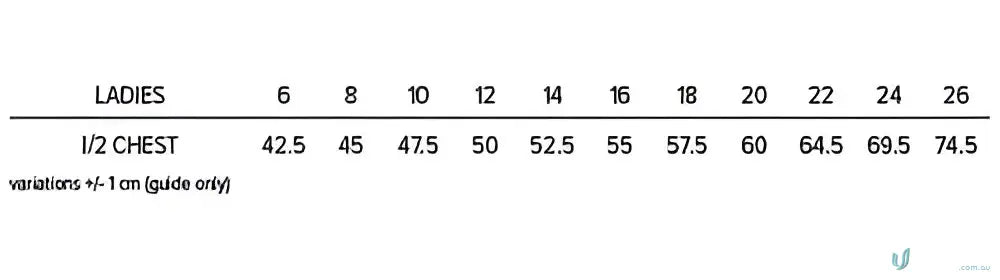 Ladies Panorama Polo size chart for work uniforms and workwear fittings