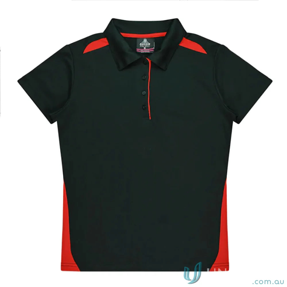 Black and red short-sleeved Ladies Paterson Polo shirt made from comfy fabric for uniforms or workwear