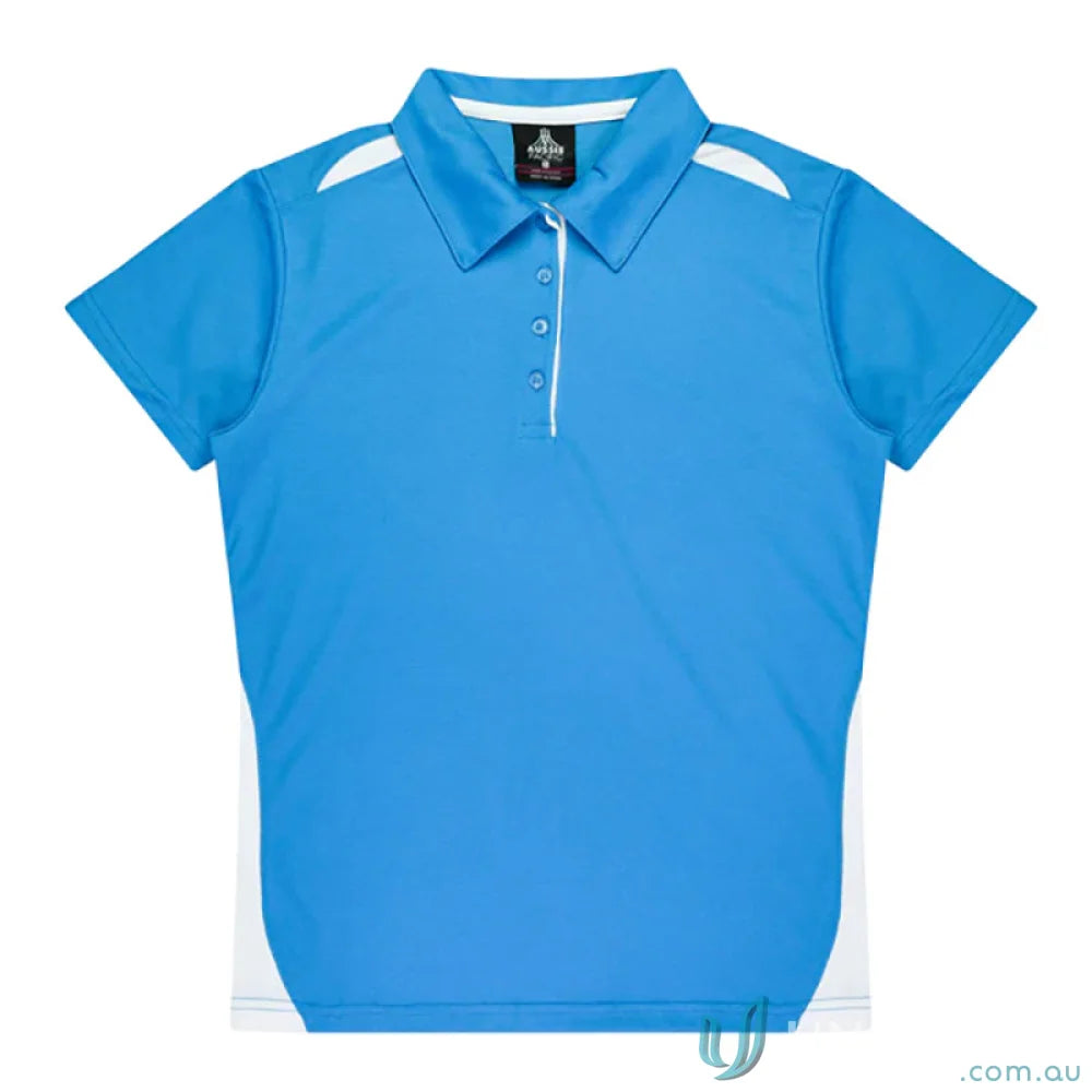Blue and white polo shirt from Ladies Paterson Polo, perfect for uniforms or workwear