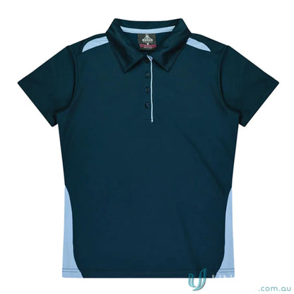 Dark blue Ladies Paterson Polo with light blue accents, perfect for workwear and uniforms
