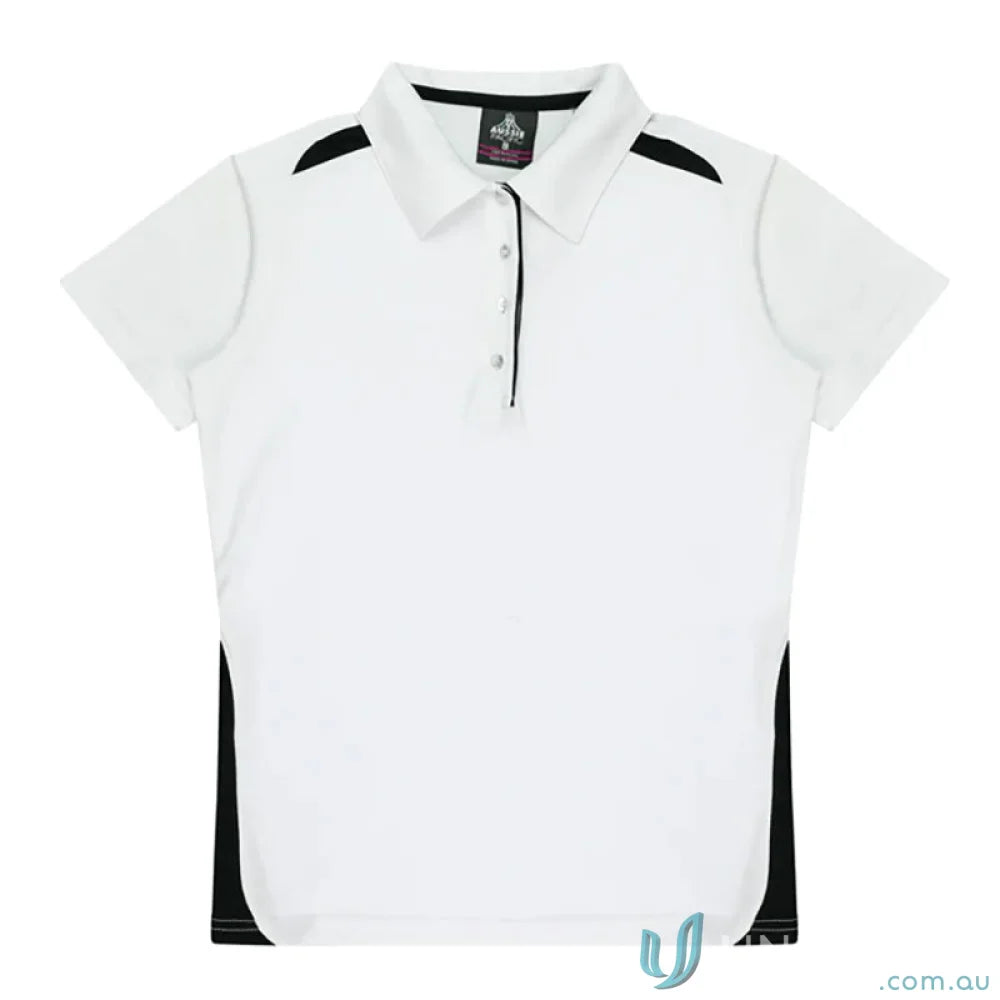 Ladies Paterson Polo in stylish black and white fabric, great for uniforms or workwear