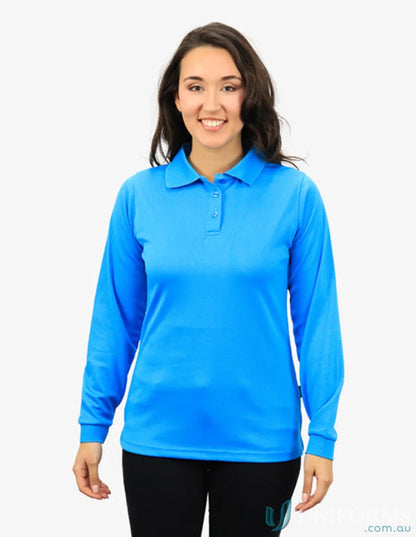 Lady wearing a Ladies Phoenix LS Polo with cooldry moisture management tech