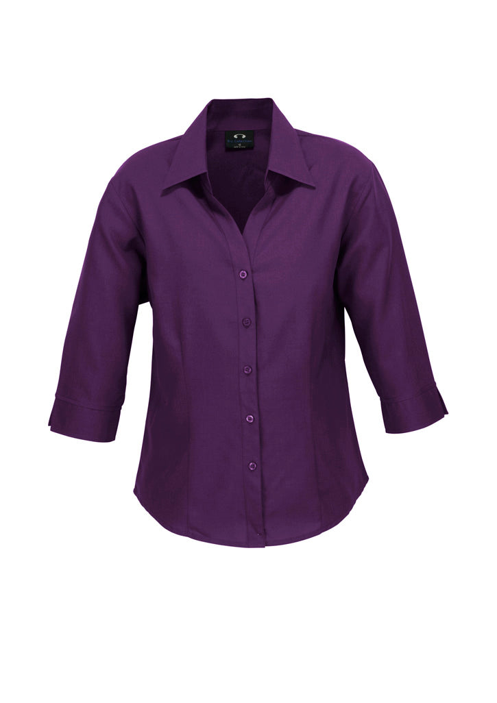Ladies plain Oasis 3Q shirt in purple, moisture-wicking fabric
