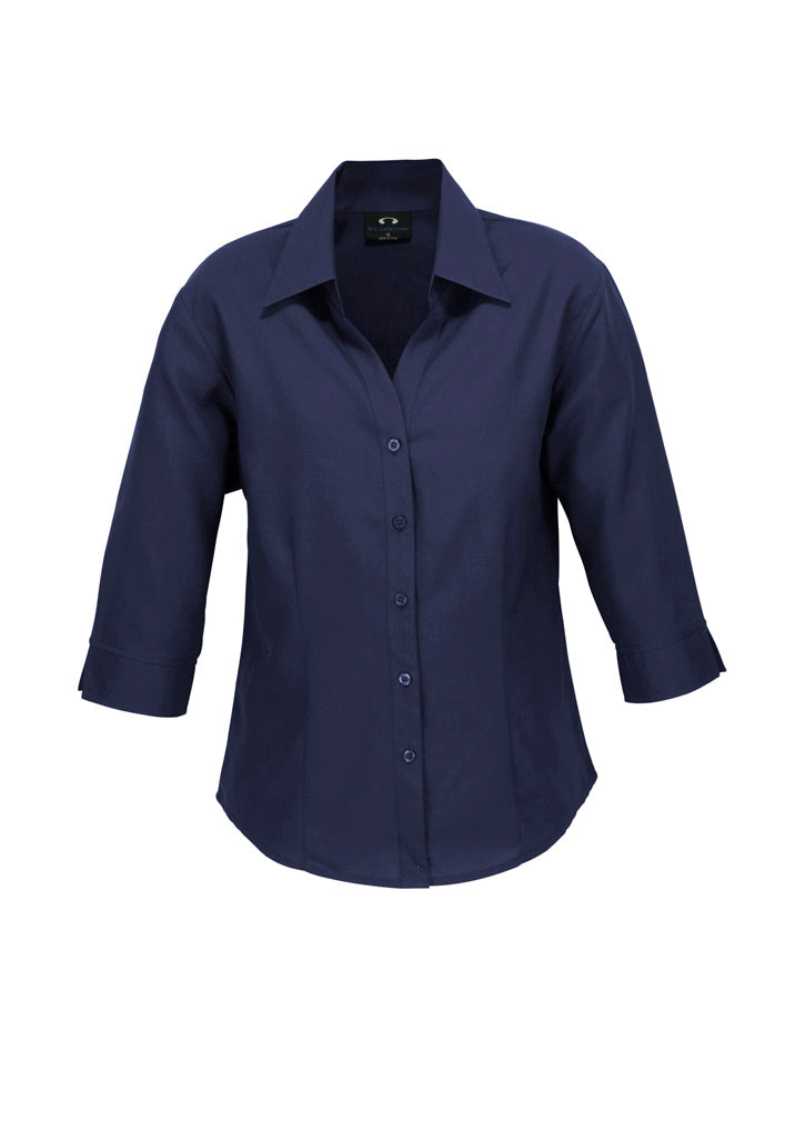 Ladies plain oasis navy blue 3Q sleeve shirt in moisture-wicking fabric