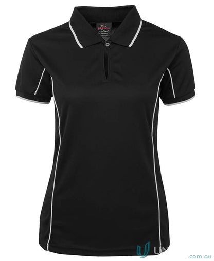 Black JB’s Ladies Podium piping polo 7LPI with white trim to stay cool and stylish