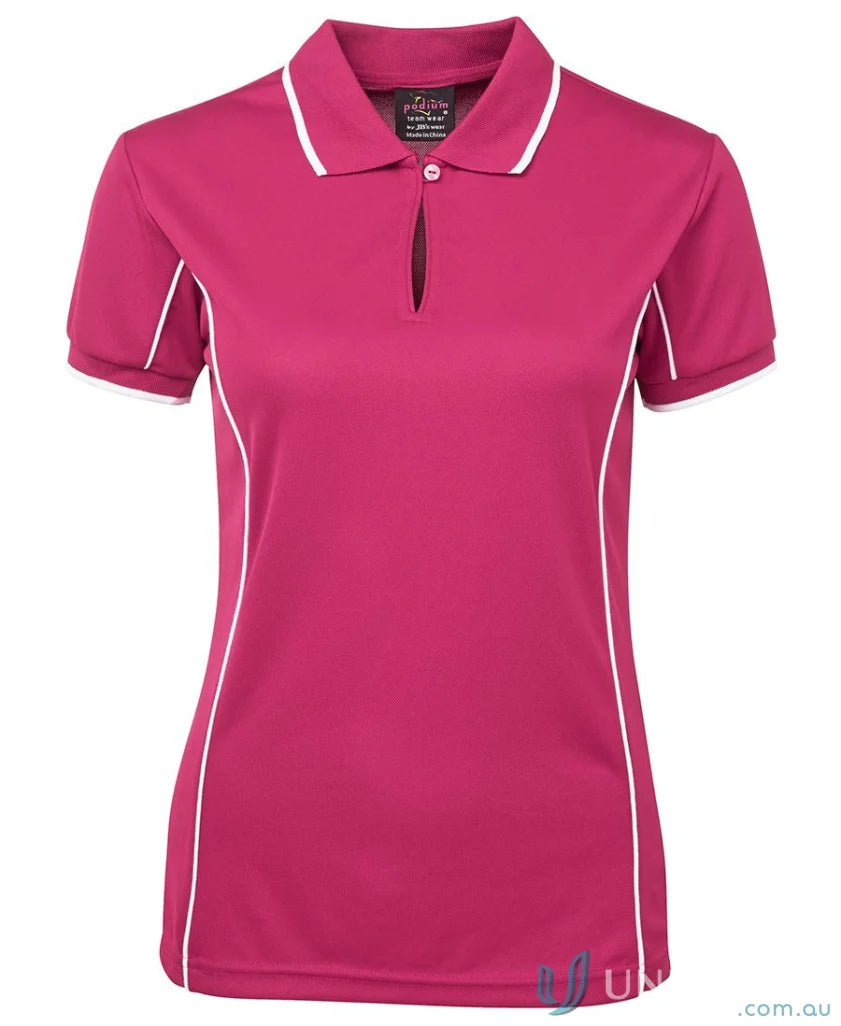 Magenta jb’s ladies podium piping polo 7lpi with white trim to stay cool and stylish