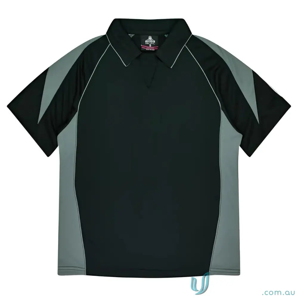 Black and gray Ladies Premier Polo shirt made of comfy fabric, great for uniforms or workwear