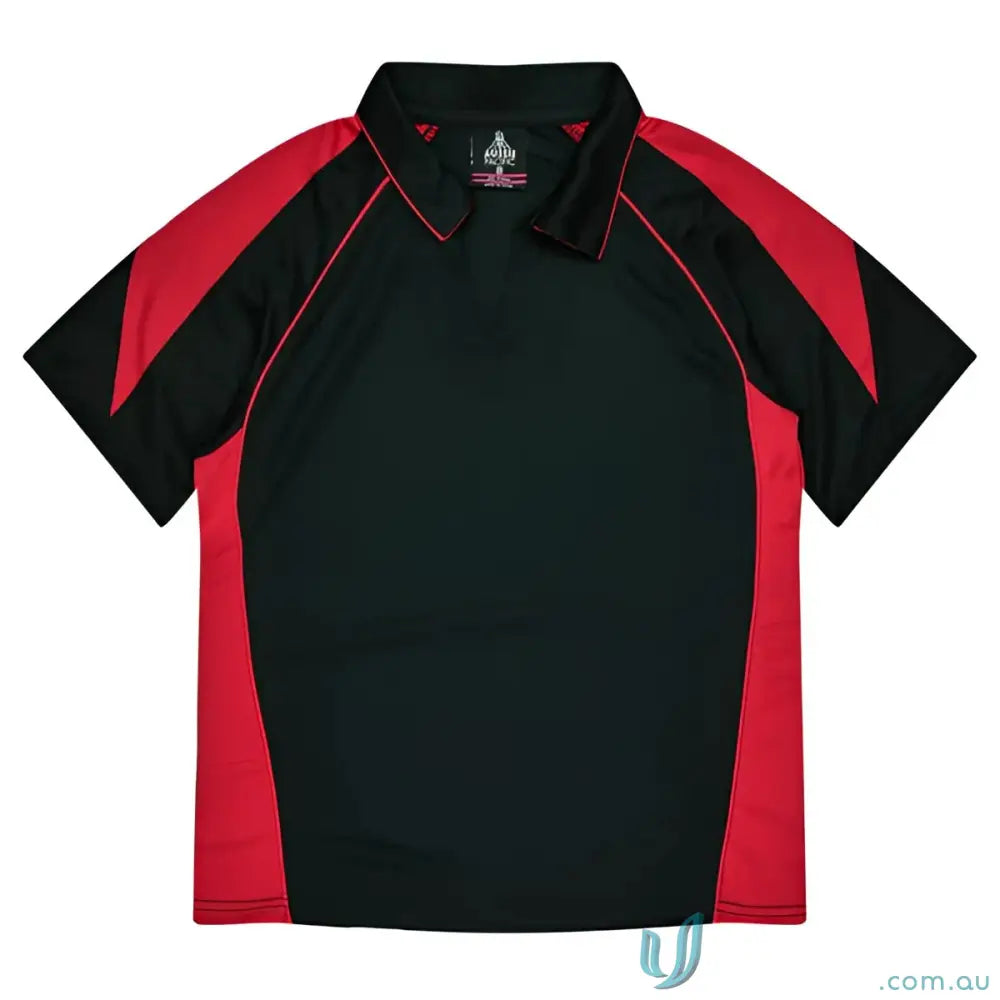 Ladies Premier Polo in black and red with comfortable fabric, perfect for workwear or uniforms