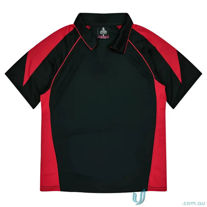 Ladies Premier Polo in black and red with comfortable fabric, perfect for workwear or uniforms